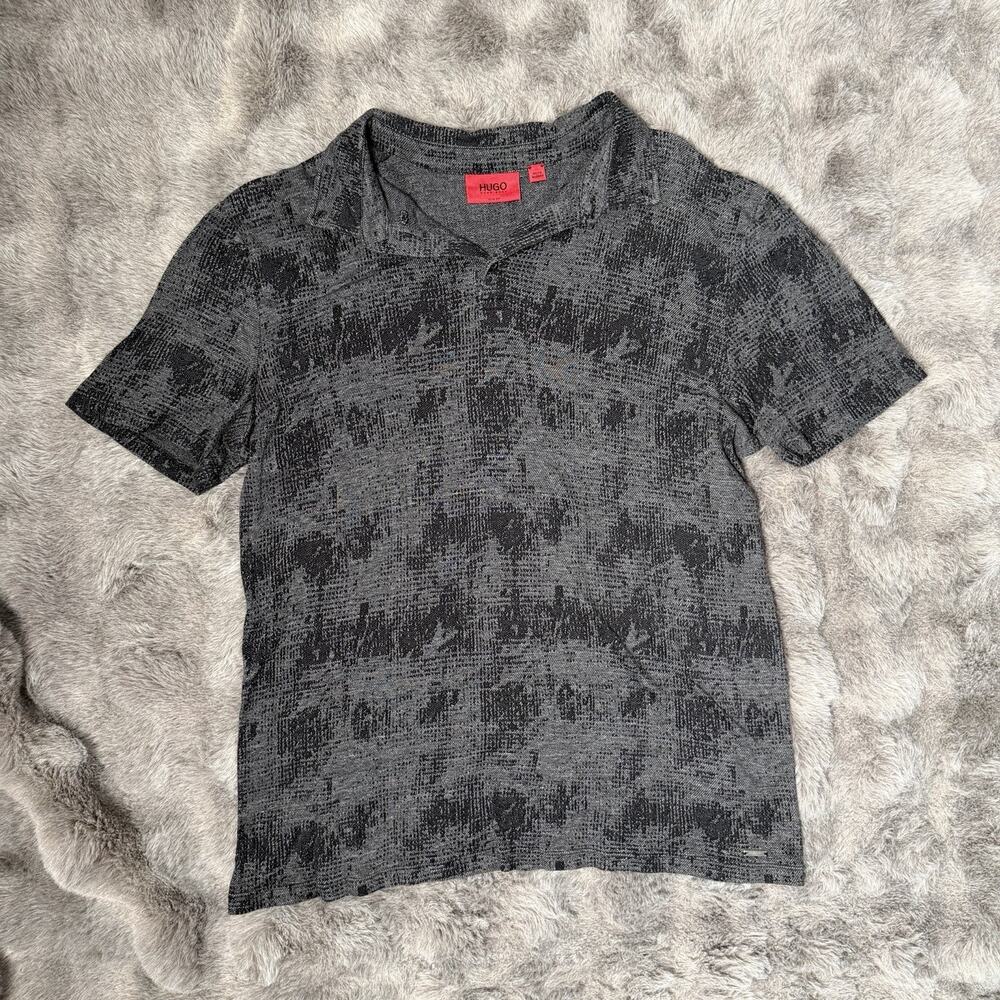 Hugo Boss Knit Short Sleeve Polo Shirt Gray Slim Fit Size Large